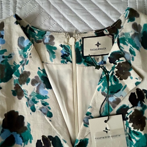 NWT Tuckernuck Linen Blue Blooms Floral Garden Midi Dress Size Medium - Picture 7 of 8
